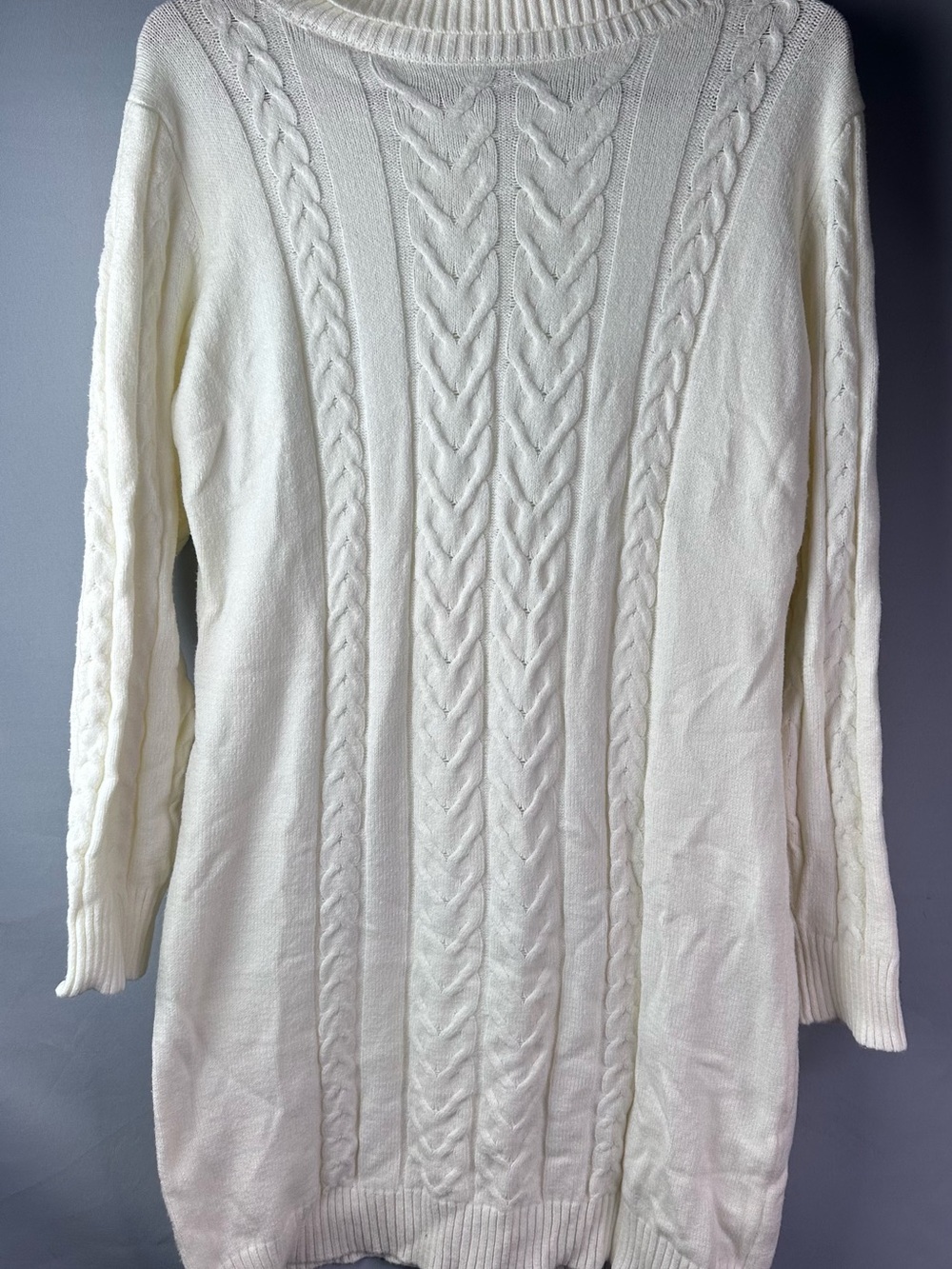 Serra Cream Cable Knit Turtleneck Sweater Dress - Size M